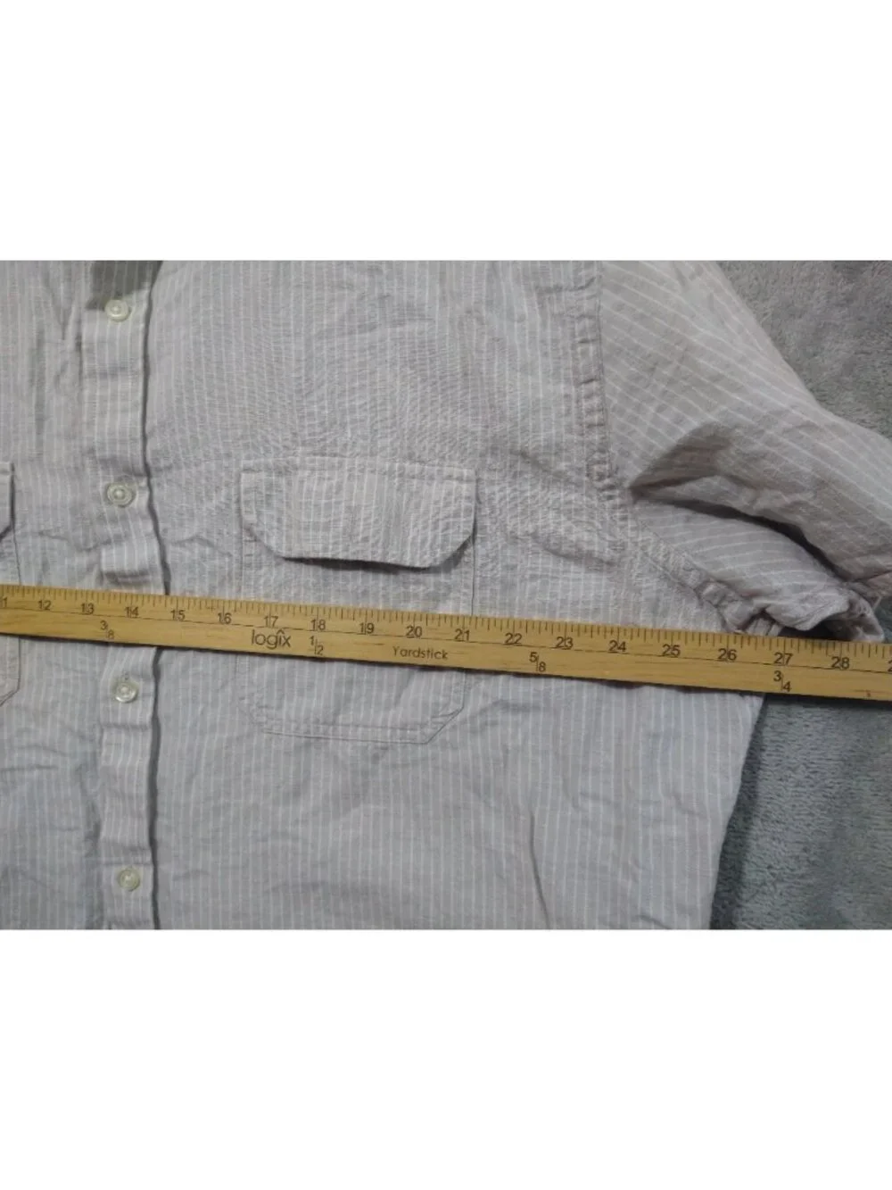 Banana Republic Shirt Mens 2XL Beige Striped Linen Short Sleeve Button Up